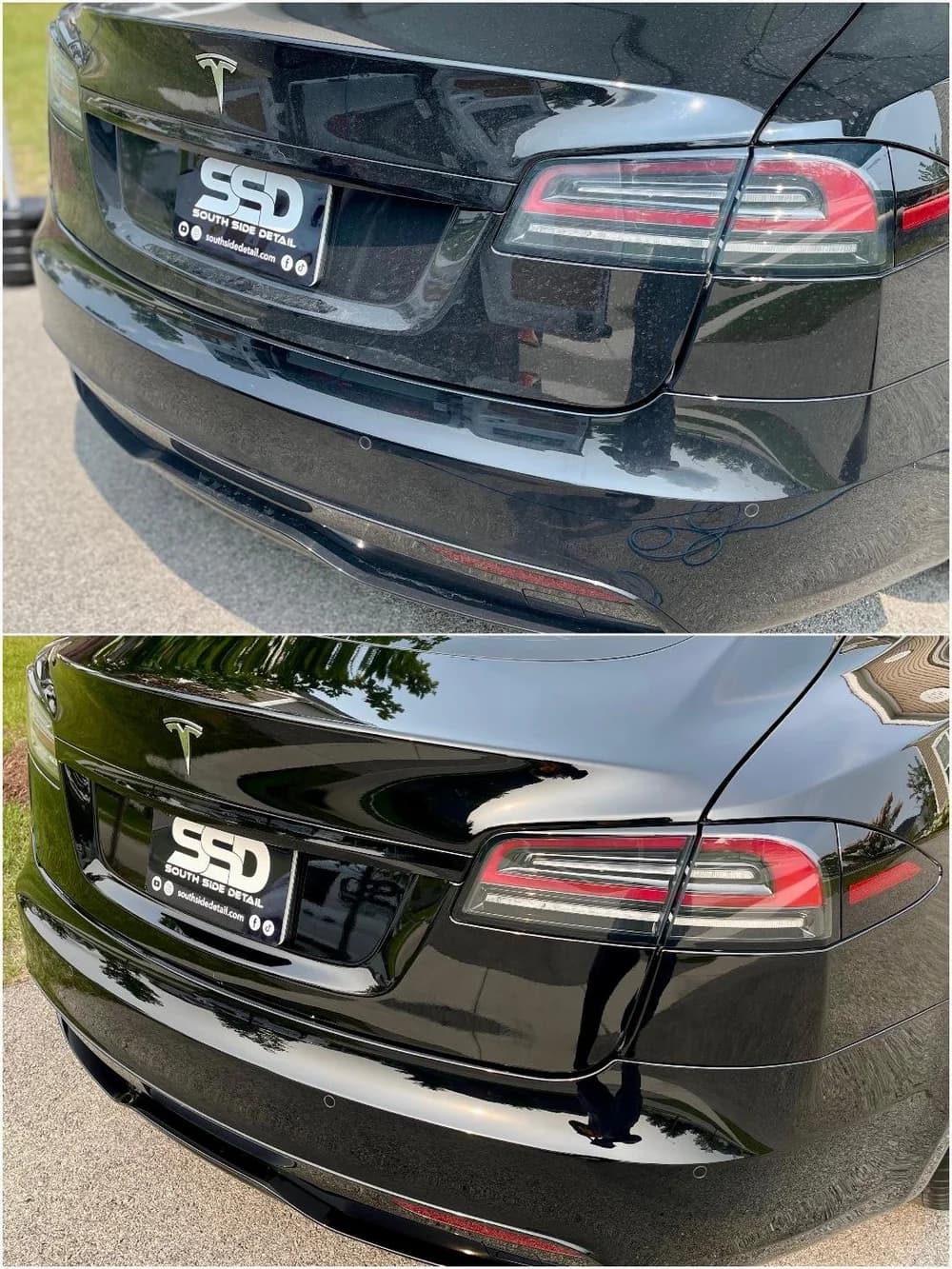 a documented Tesla detailing result representing mobile car detailing in Jackson, MS