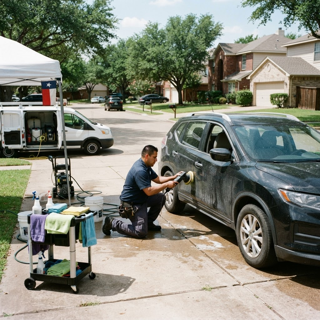 Mobile car detailing service setup serving Arlington, TX