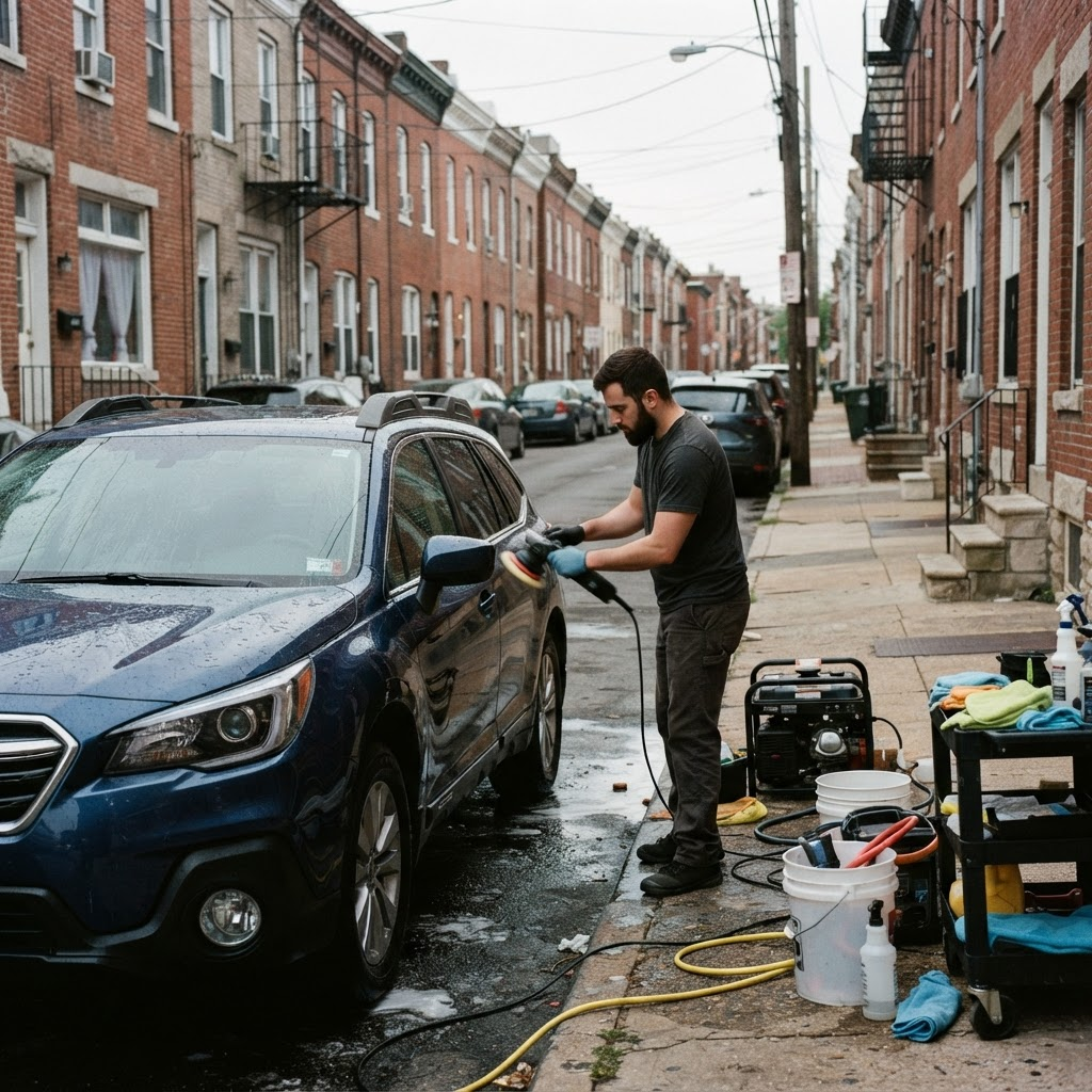 Mobile car detailing service setup serving Philadelphia, PA