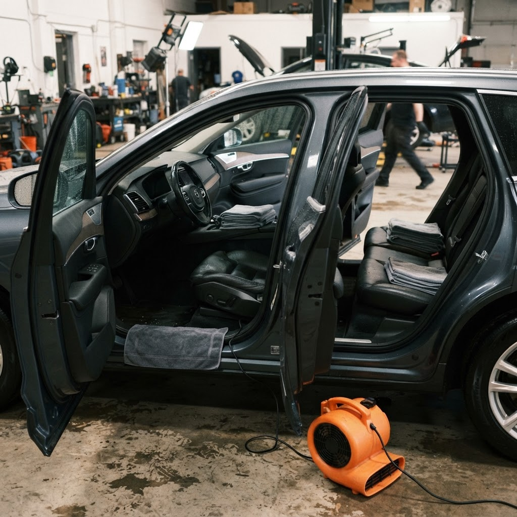 Interior Drying and Moisture — professional vehicle-care photography