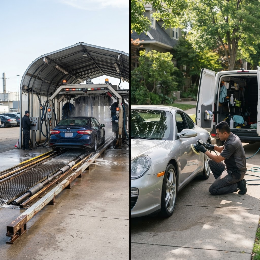 Wash vs. Mobile Total Cost — professional vehicle-care photography